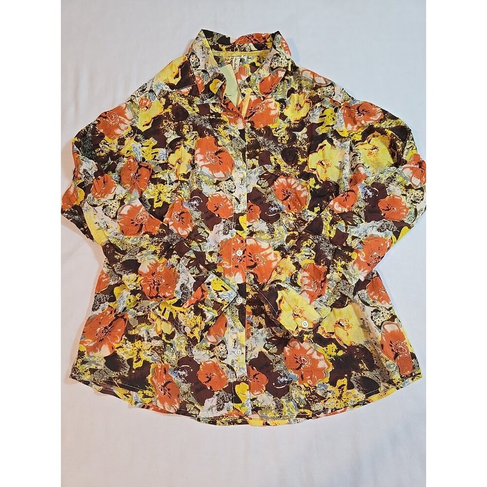 Cotton Daisy Button Down Shirt Lightweight roll‎ tab sleeves Hipster Size L New - Picture 16 of 16